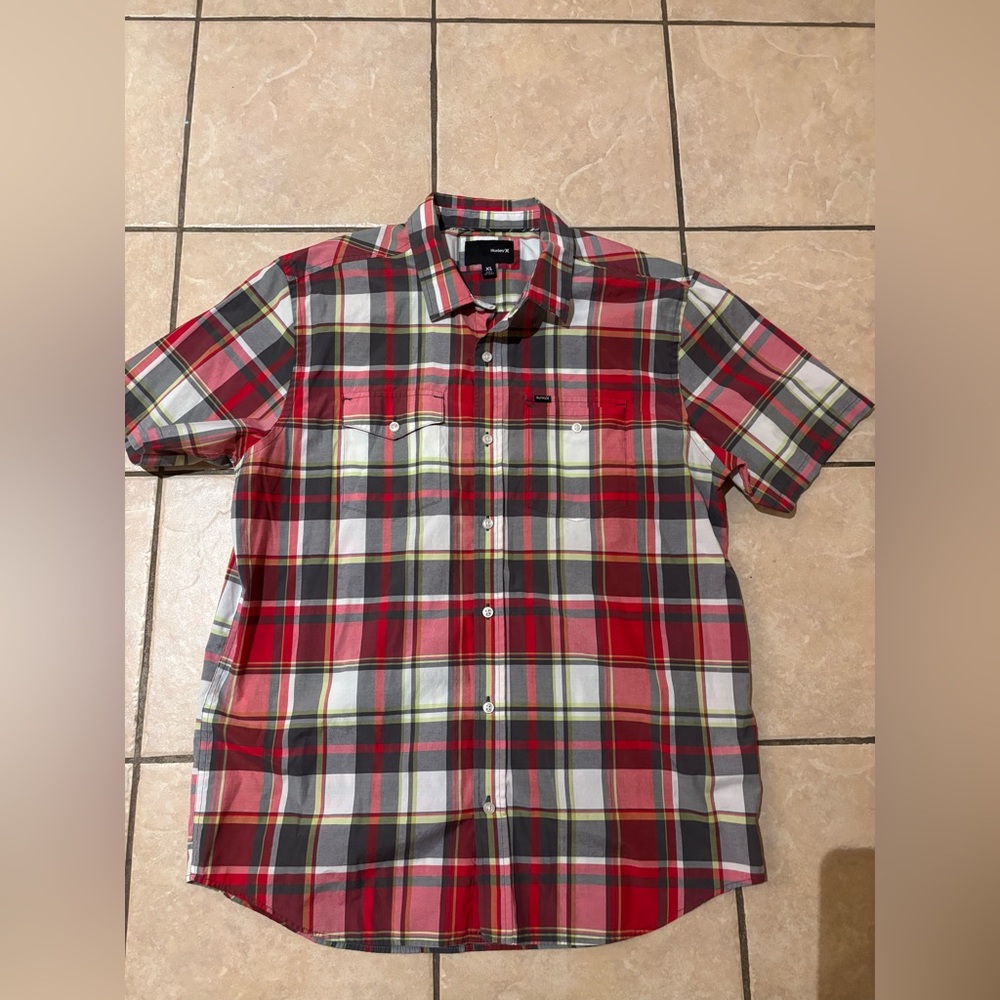 Hurley Red Plaid button‎ down -5/$25